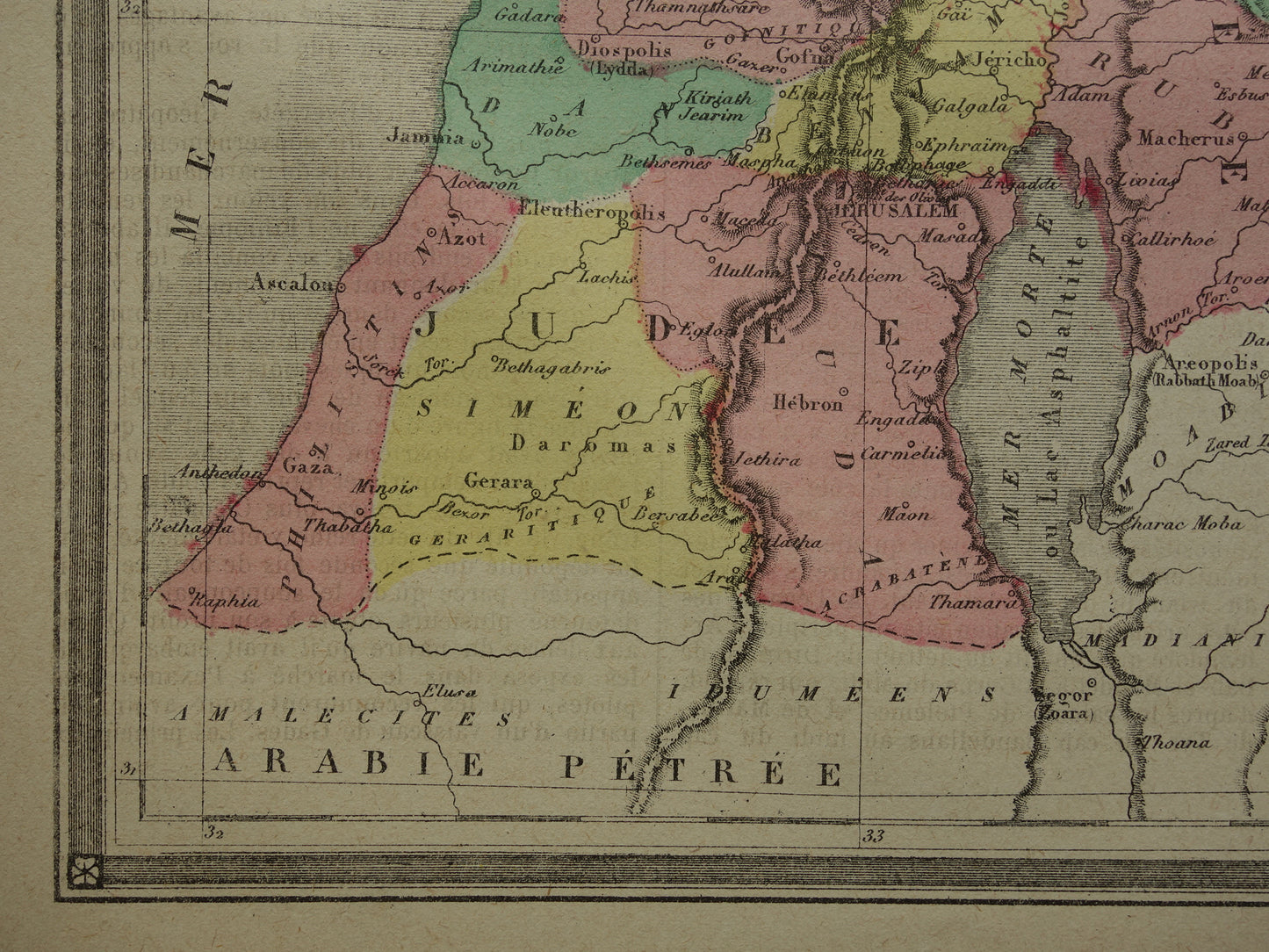 Oude kaart van Palestina in de klassieke oudheid Originele antieke landkaart Israël Libanon vintage kaarten
