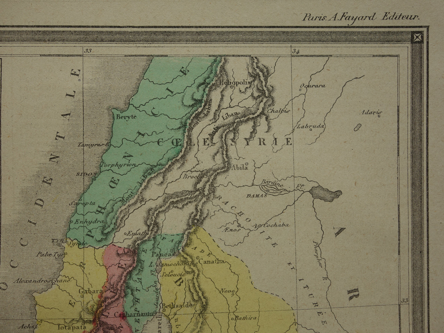 Oude kaart van Palestina in de klassieke oudheid Originele antieke landkaart Israël Libanon vintage kaarten