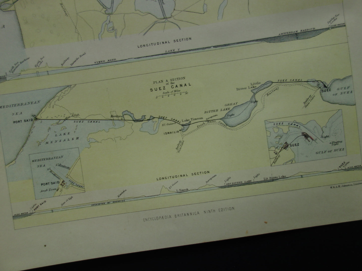 NOORDZEEKANAAL Antieke landkaart originele 140+ jaar oude Engelse kaart van het Noordzeekanaal Amsterdam Ijmuiden