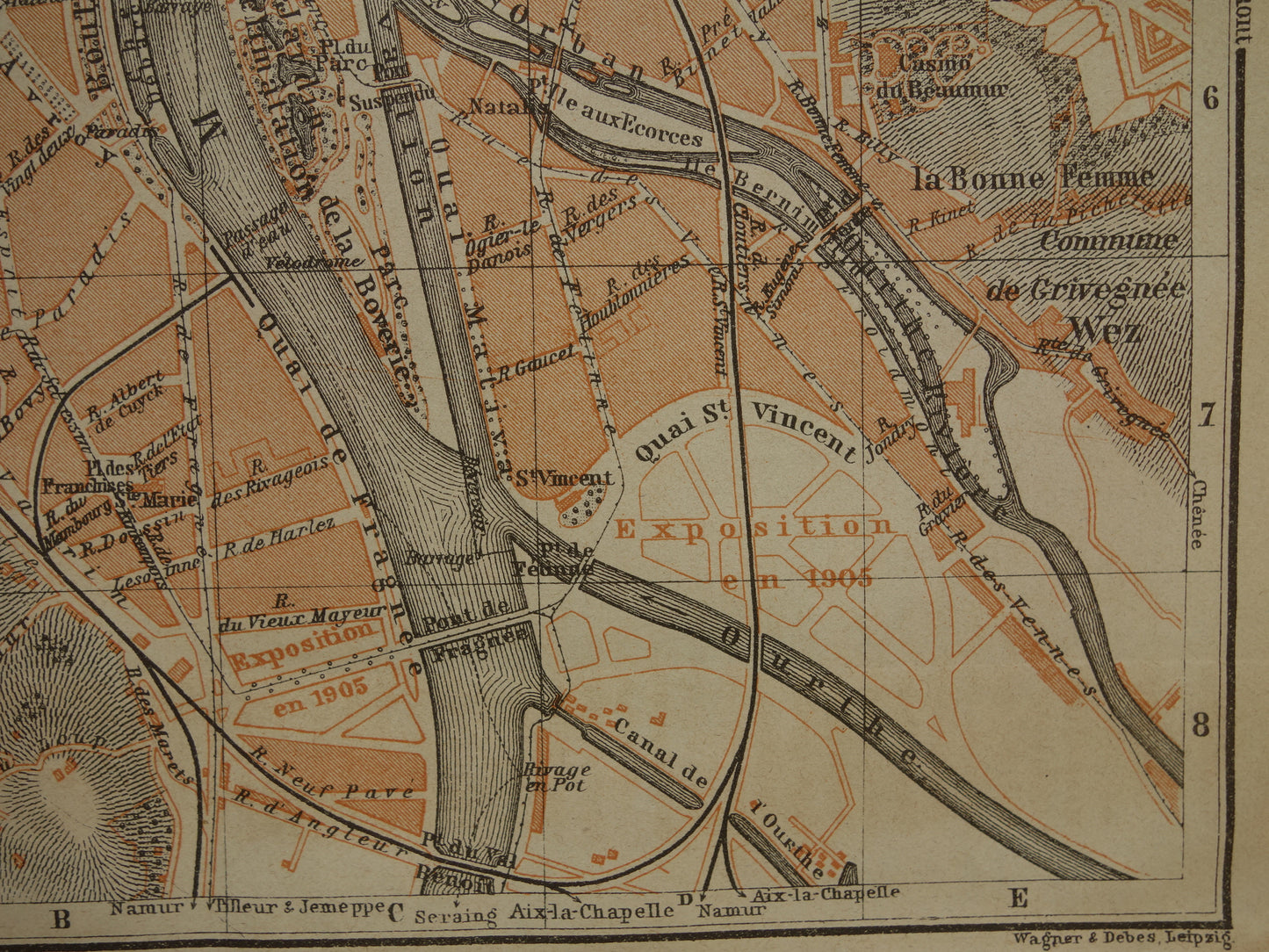 Oude kaart van Luik België uit 1904 originele antieke plattegrond Luik carte de Liège vintage kaarten