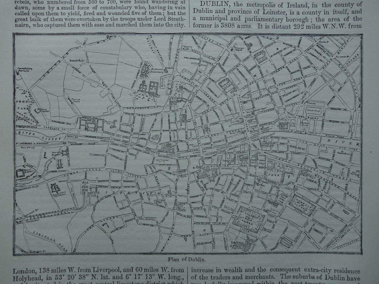 DUBLIN oude kaart van Dublin Ierland 1877 originele antieke plattegrond van Dublin