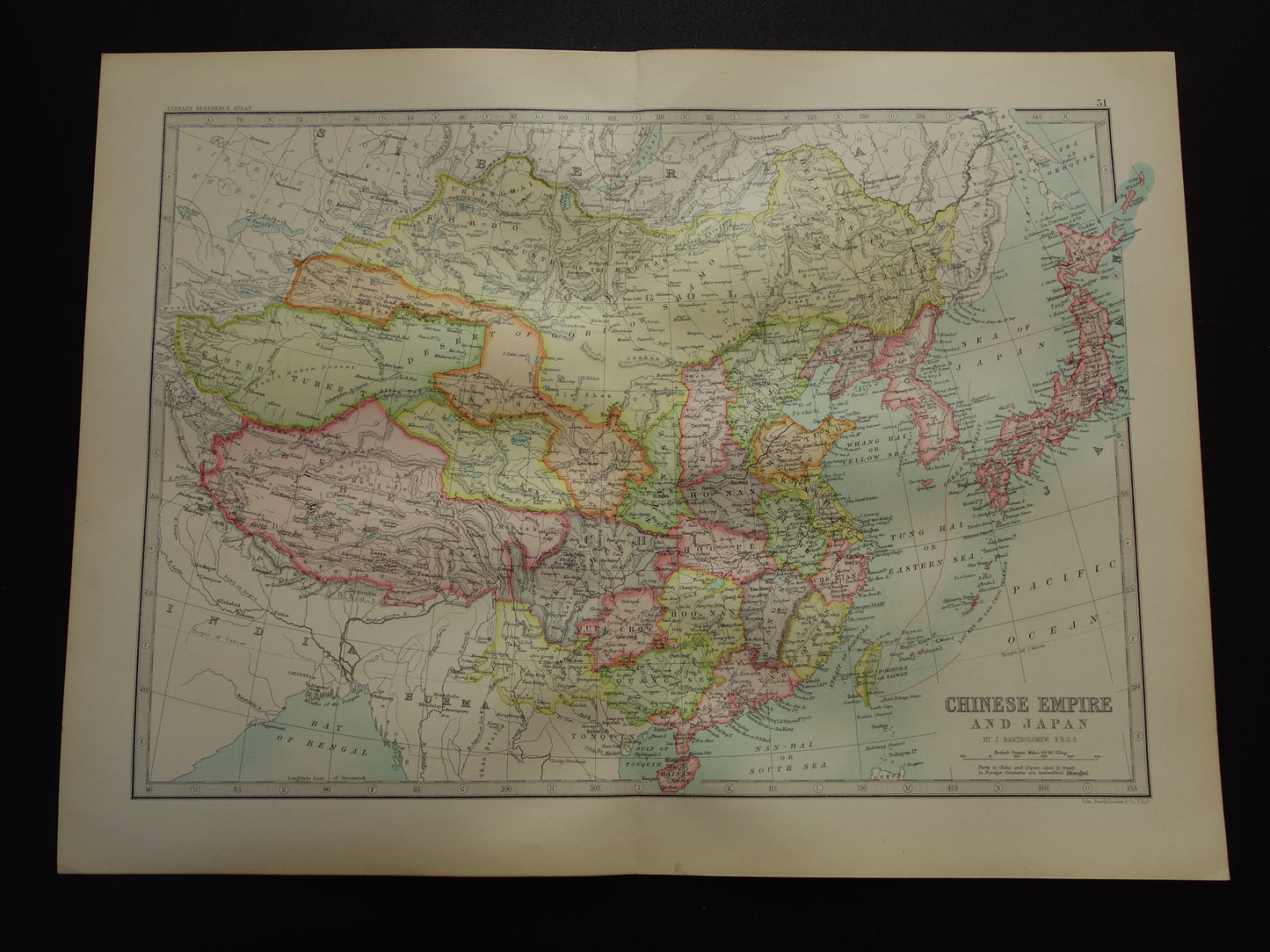 CHINA oude kaart 1890 originele antieke Engelse landkaart van het Chinese Rijk historische poster