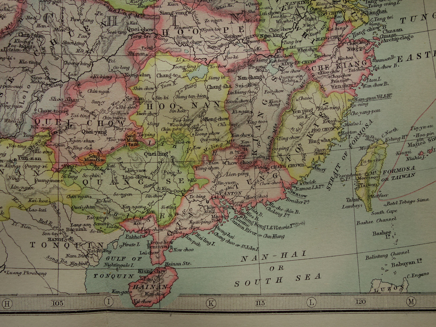 CHINA oude kaart 1890 originele antieke Engelse landkaart van het Chinese Rijk historische poster