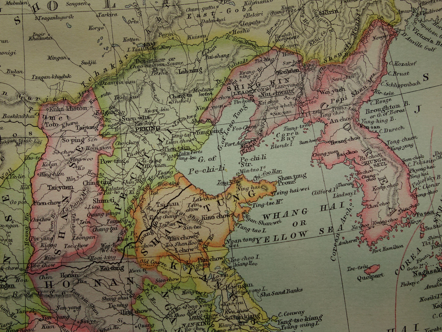 CHINA oude kaart 1890 originele antieke Engelse landkaart van het Chinese Rijk historische poster