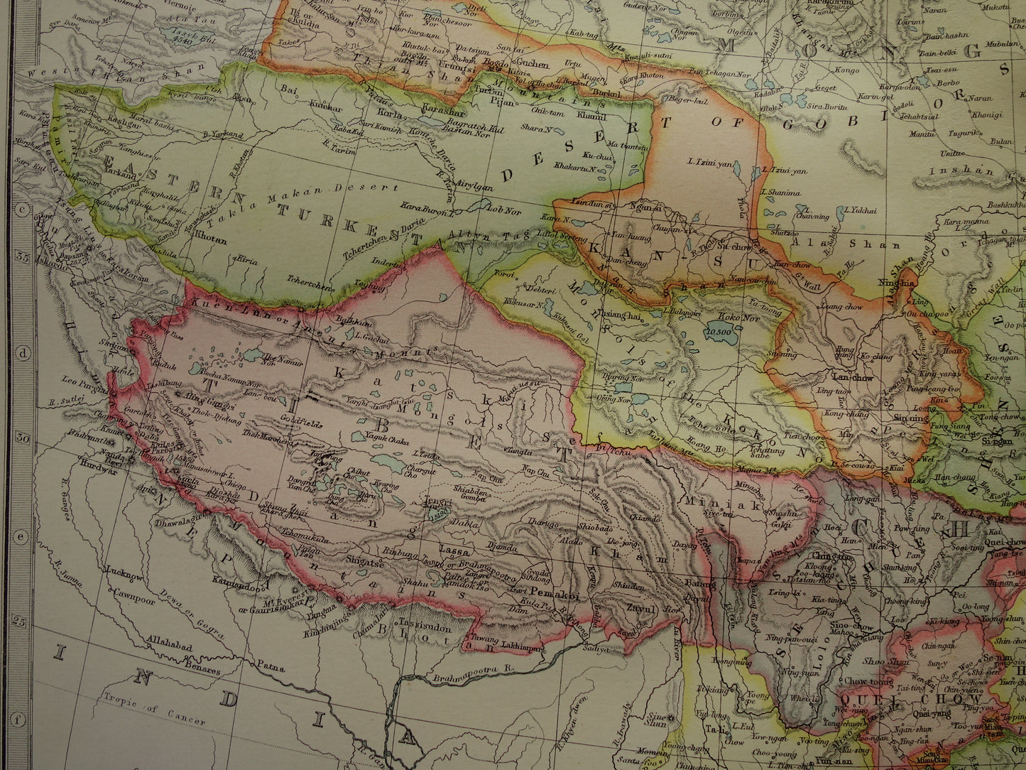 CHINA oude kaart 1890 originele antieke Engelse landkaart van het Chinese Rijk historische poster