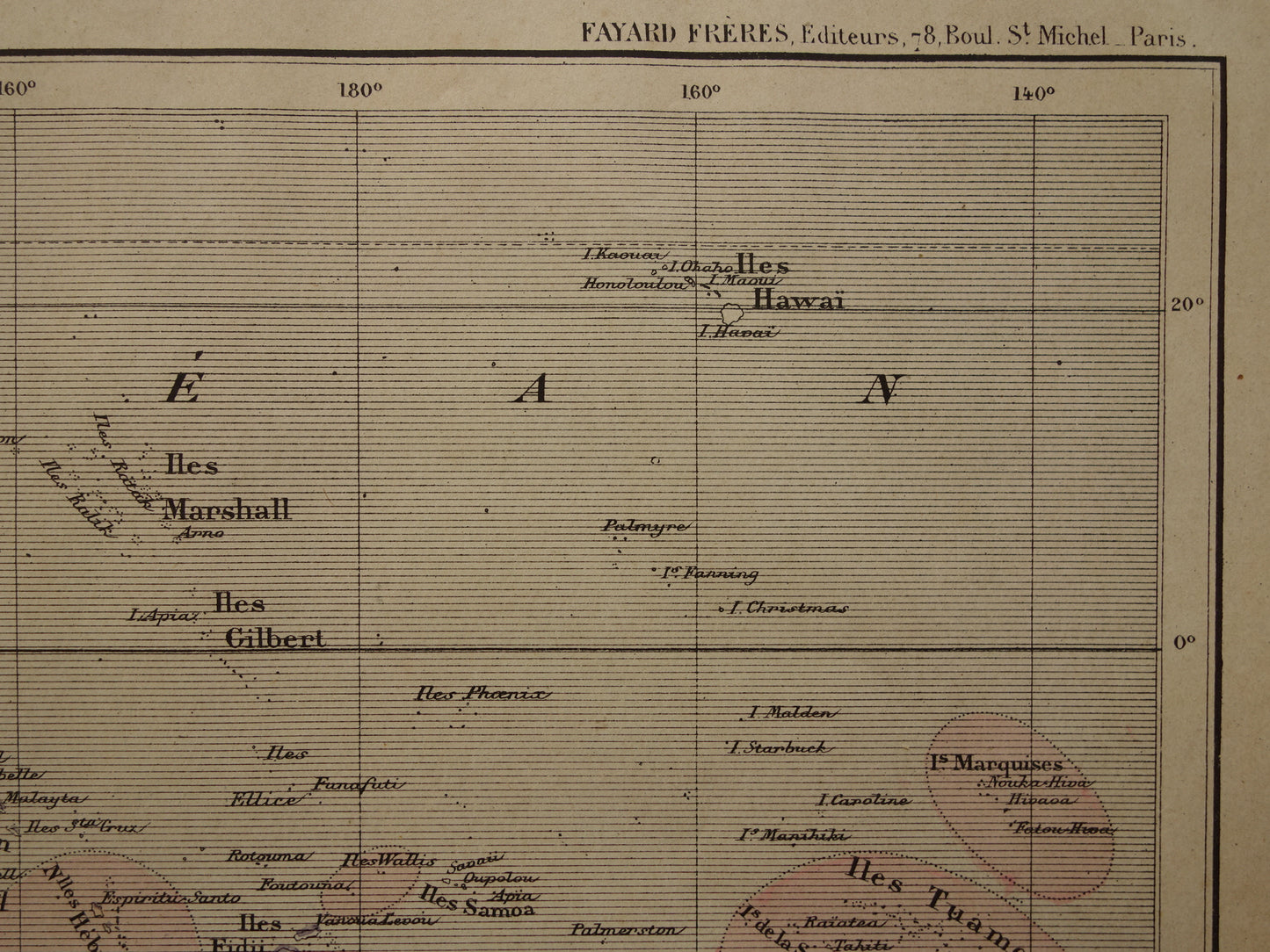 Oude landkaart van Oceanië uit 1896 originele antieke kaart Australië Indonesië Nieuw-Zeeland - Franse handgekleurde kaart