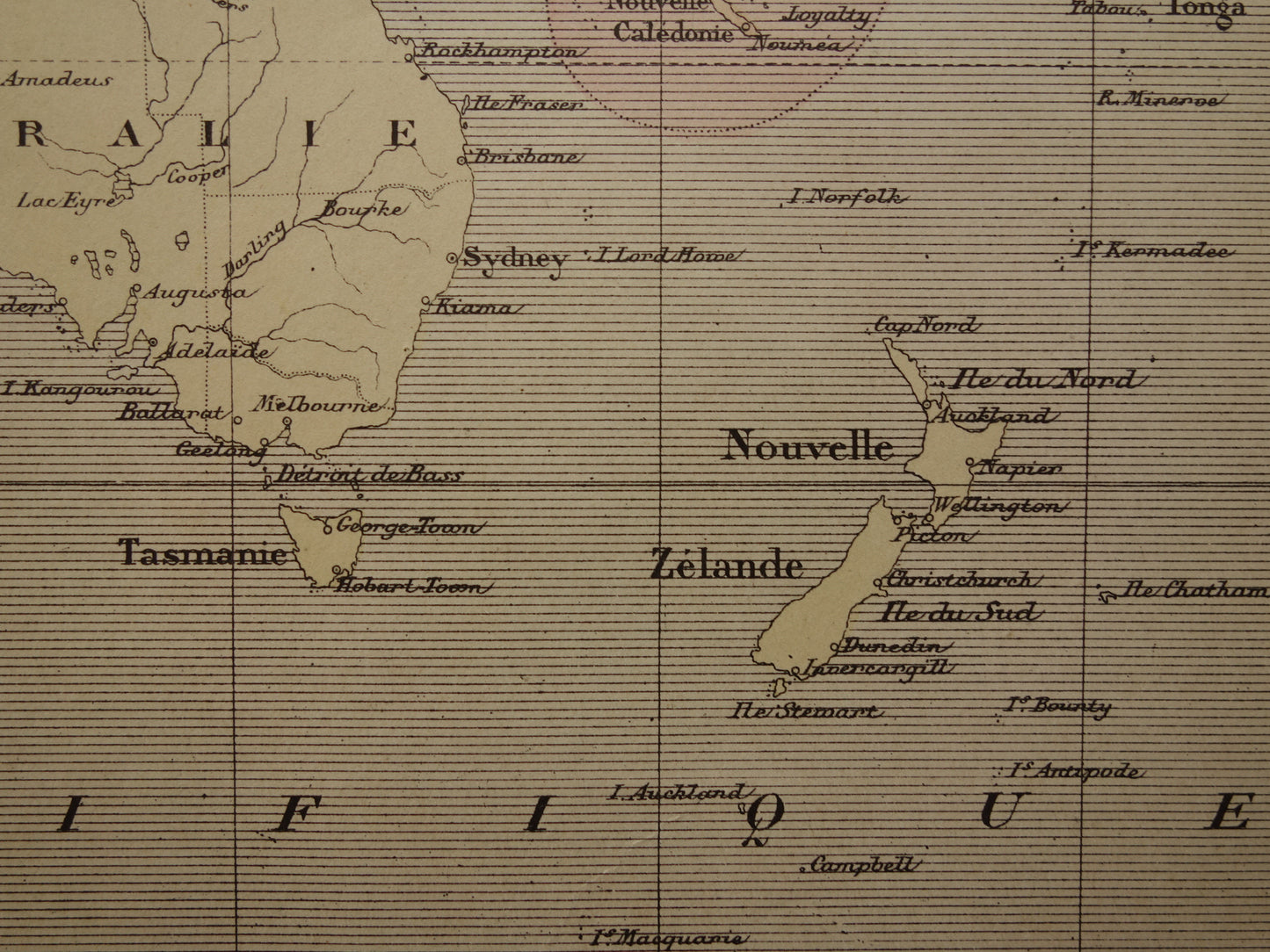 Oude landkaart van Oceanië uit 1896 originele antieke kaart Australië Indonesië Nieuw-Zeeland - Franse handgekleurde kaart