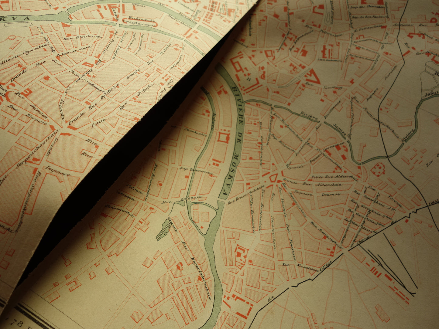 MOSKOU Oude kaart van Moskou Rusland uit 1879 - beschadigd - originele historische plattegrond antieke kaarten