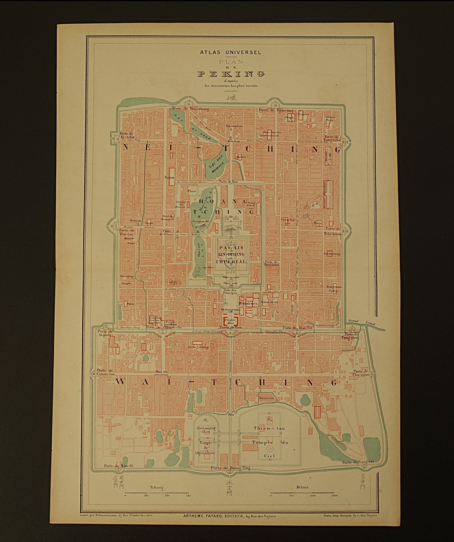 Beijing Oude kaart van Peking China uit 1879 originele antieke Franse plattegrond historische kaarten Verboden Stad