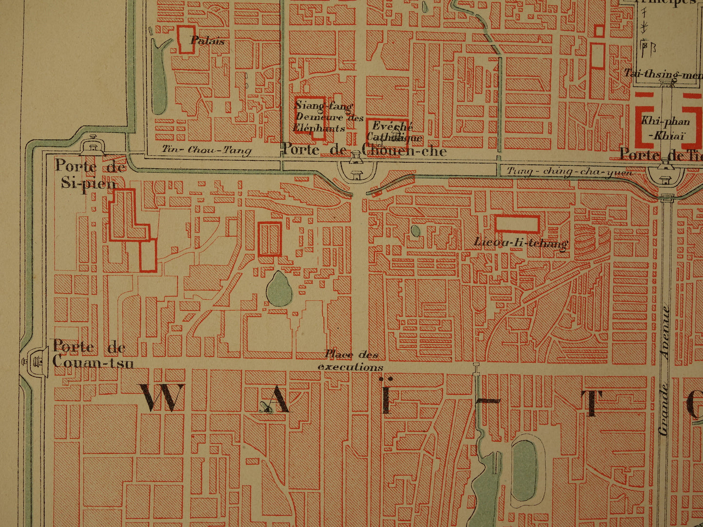 Beijing Oude kaart van Peking China uit 1879 originele antieke Franse plattegrond historische kaarten Verboden Stad