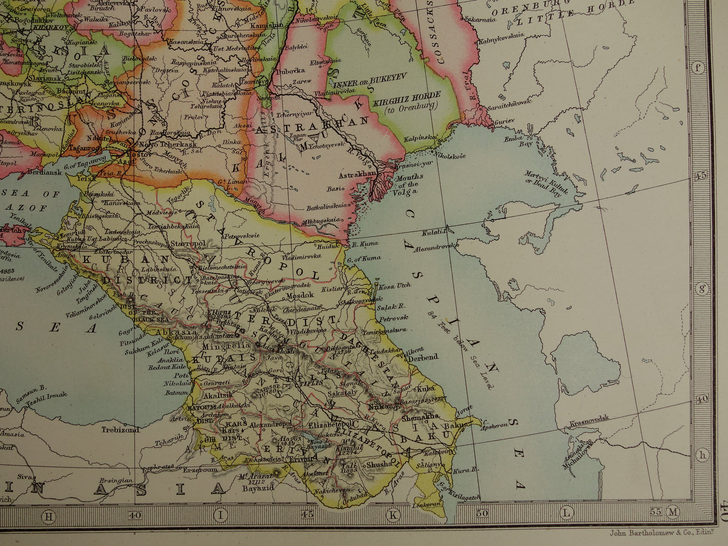 RUSLAND oude kaart van Europees Rusland in 1890 originele antieke Engelse landkaart van Rusland poster