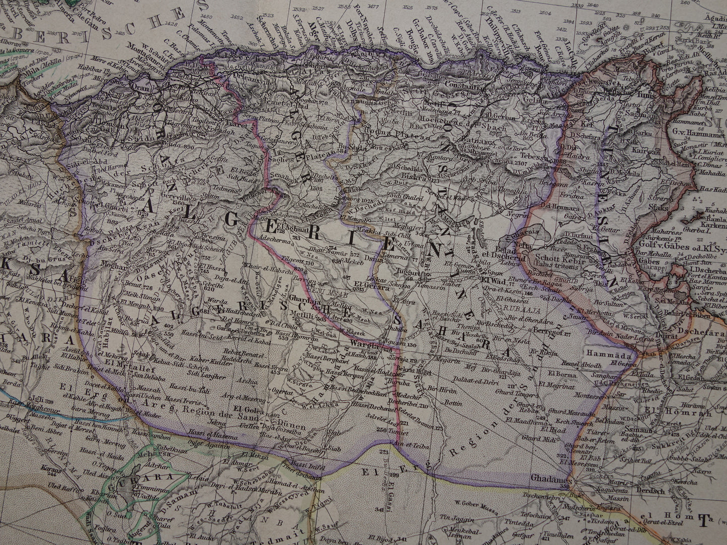 Middellandse Zee antieke kaart van Mediterranée uit 1886 Originele 135+ jaar oude handgekleurde landkaart Italië Griekenland Spanje Turkije Noord-Afrika poster M. zeegebied