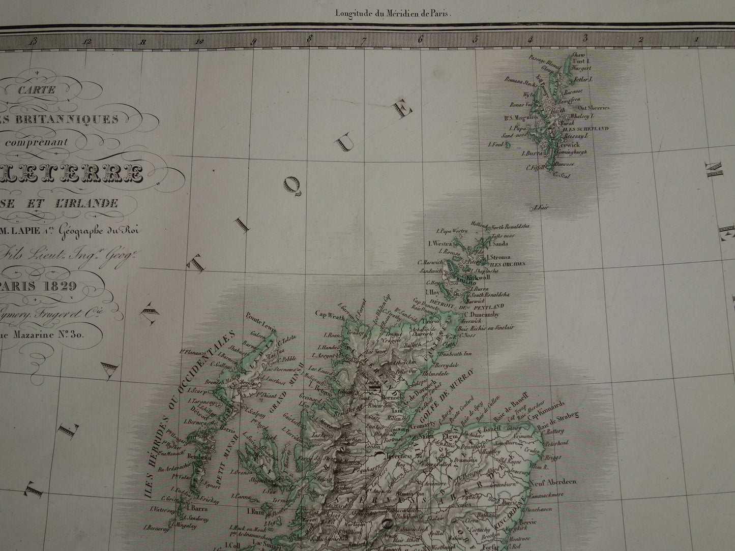 Grote vintage landkaart van GROOT BRITTANIË en IERLAND 190+ jaar oude antieke Franse kaart Verenigd Koninkrijk