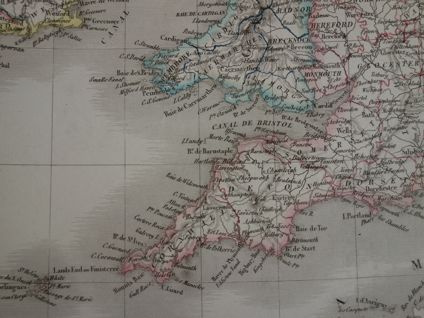 Grote vintage landkaart van GROOT BRITTANIË en IERLAND 190+ jaar oude antieke Franse kaart Verenigd Koninkrijk