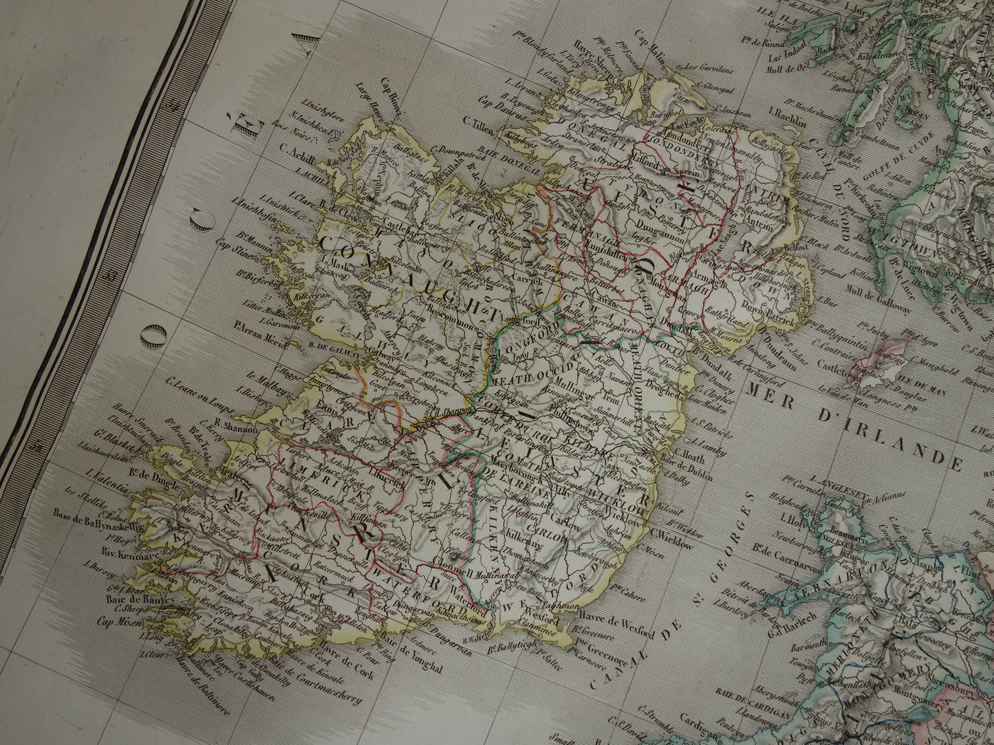 Grote vintage landkaart van GROOT BRITTANIË en IERLAND 190+ jaar oude antieke Franse kaart Verenigd Koninkrijk
