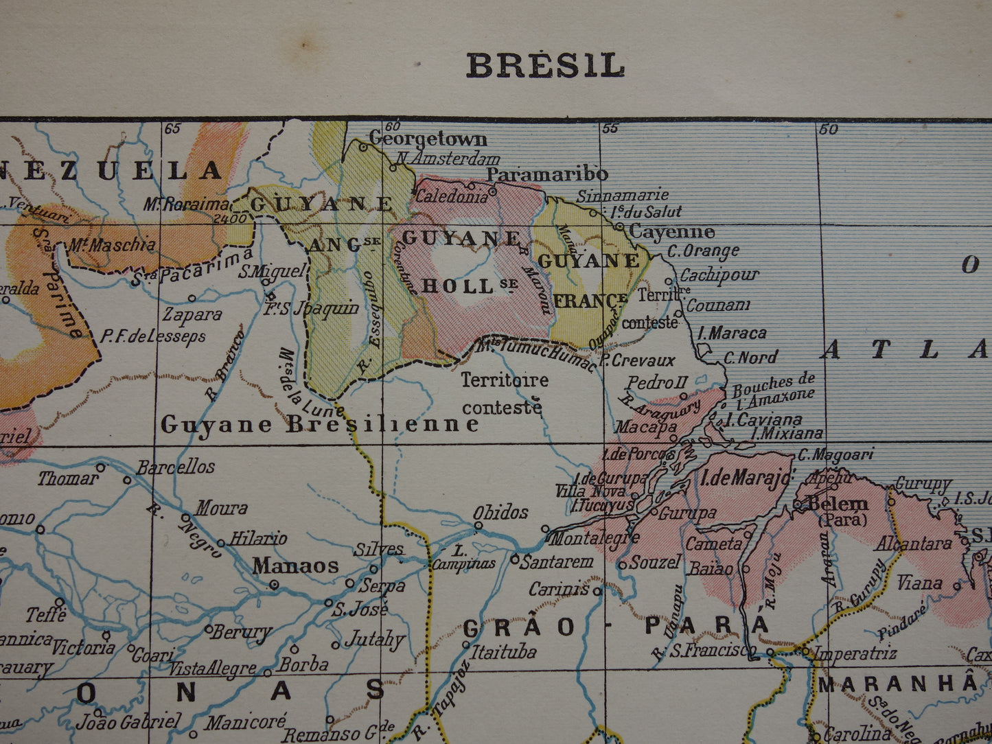 originele antieke historische kaart landkaart van Brazilië uit 1902