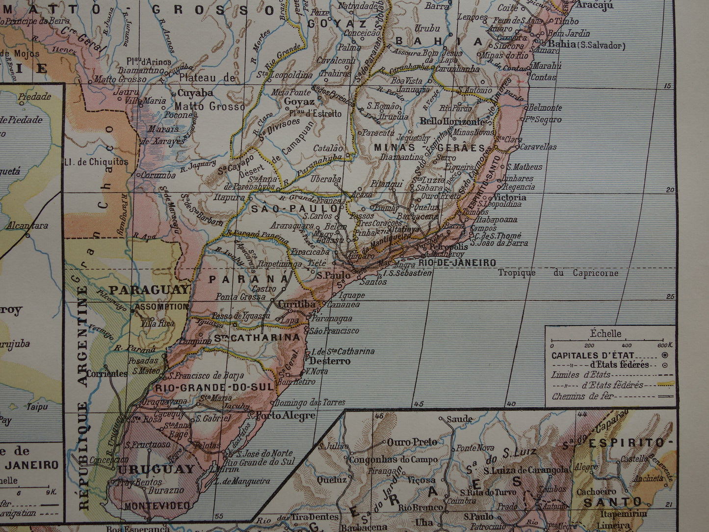 BRAZILIË Oude kaart van Brazilië uit 1902 Originele antieke landkaart vintage print Rio de Janeiro