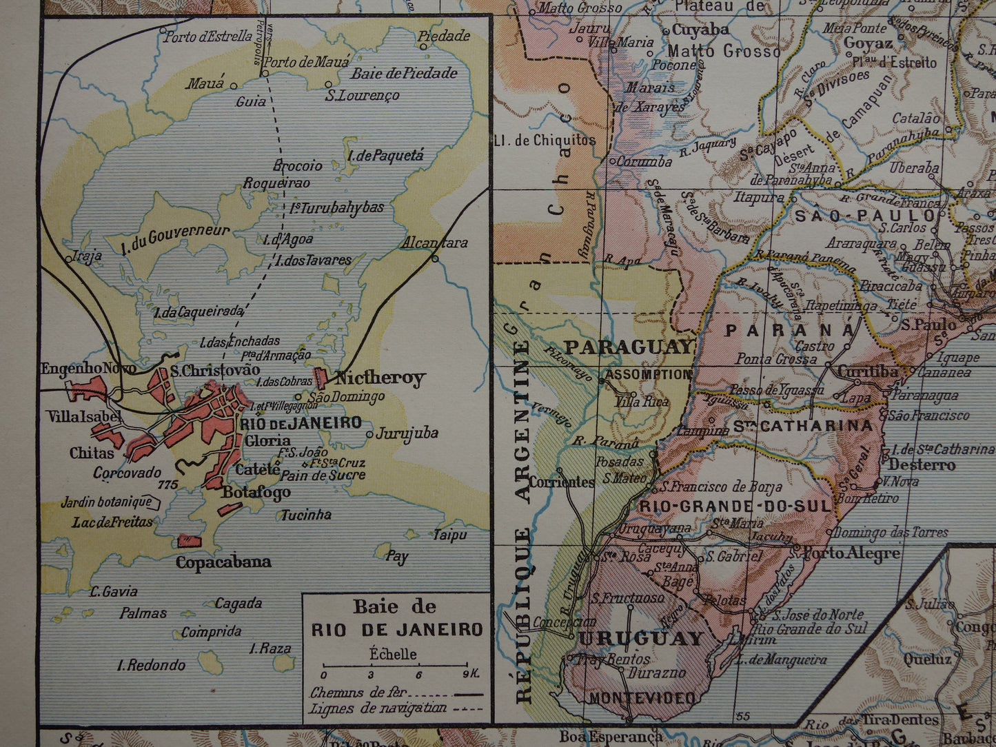 BRAZILIË Oude kaart van Brazilië uit 1902 Originele antieke landkaart vintage print Rio de Janeiro