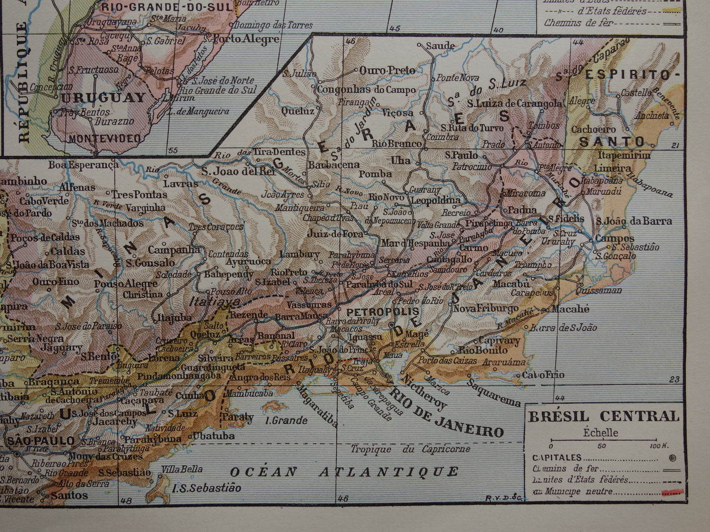 BRAZILIË Oude kaart van Brazilië uit 1902 Originele antieke landkaart vintage print Rio de Janeiro