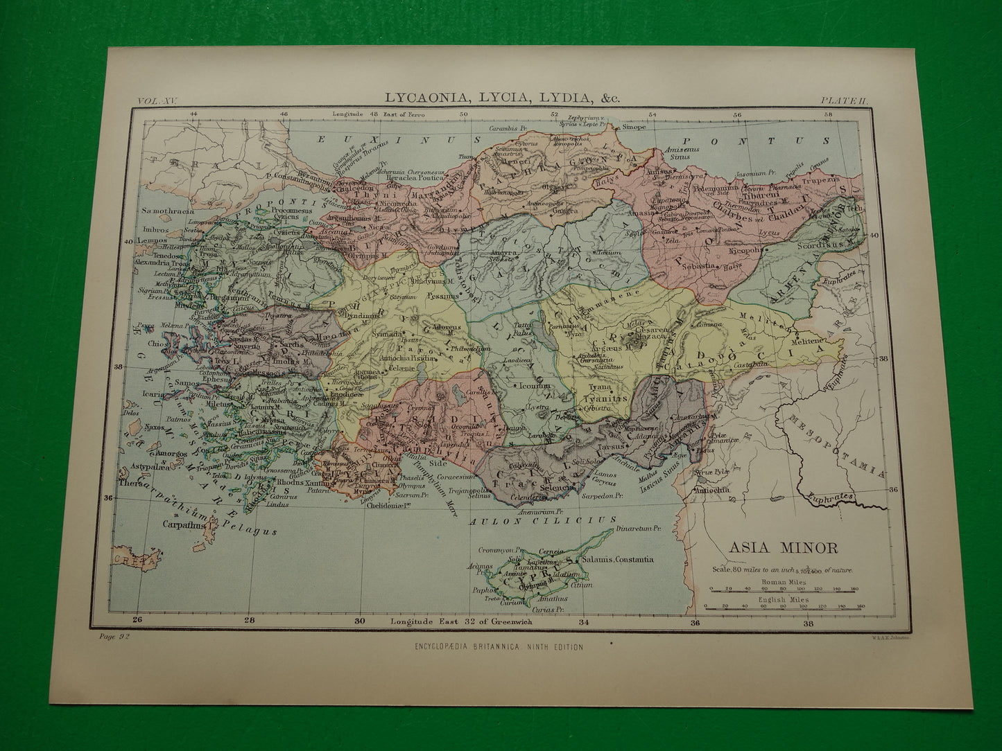 Asia Minor oude kaart van Turkije in de oudheid 1883 originele antieke landkaart Lydië Lycië Phrygië Carië geschiedeniskaart