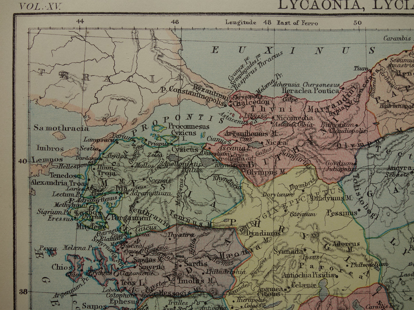 Asia Minor oude kaart van Turkije in de oudheid 1883 originele antieke landkaart Lydië Lycië Phrygië Carië geschiedeniskaart