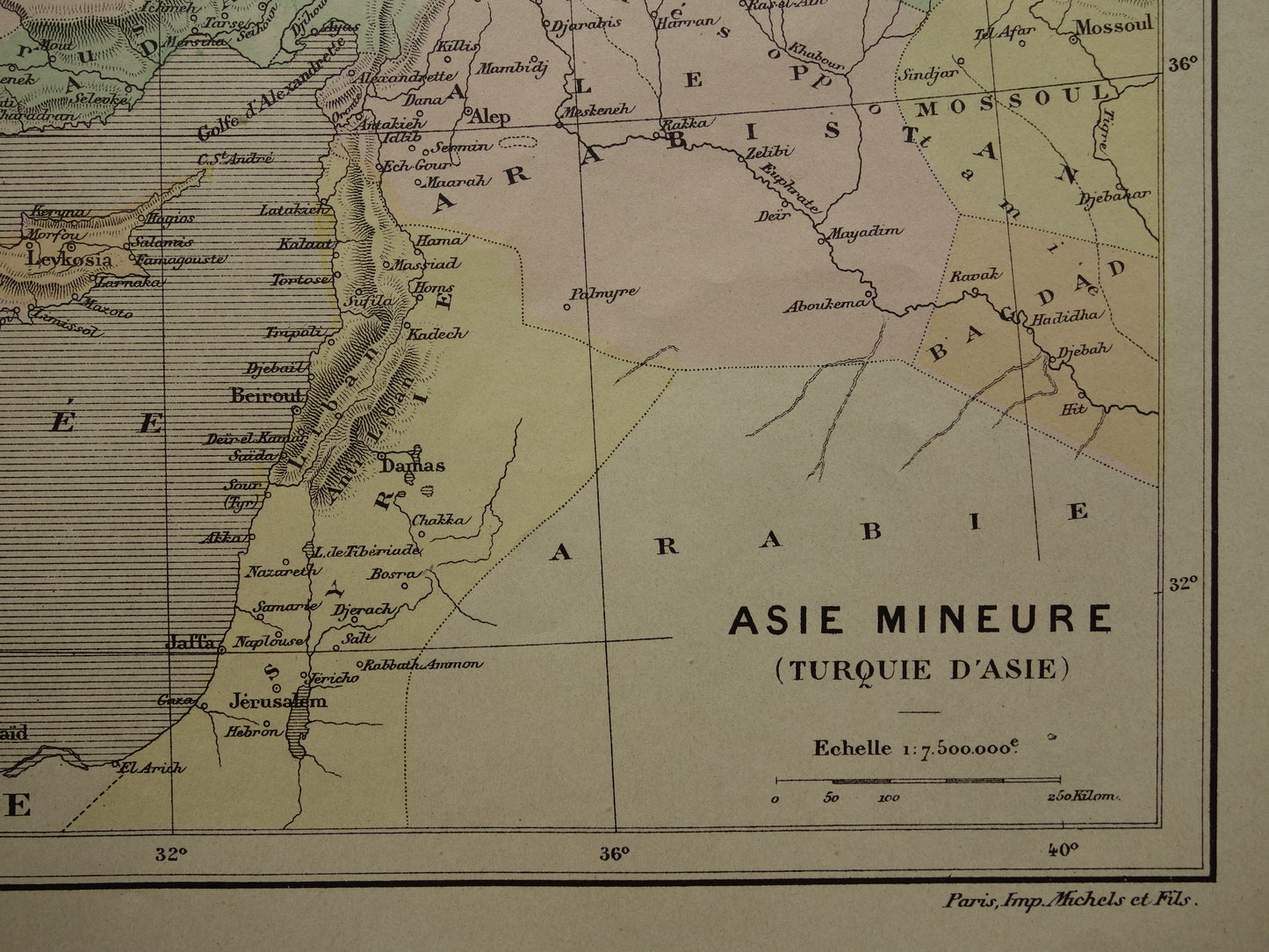 TURKIJE Oude kaart uit het jaar 1896 historische landkaart Ottomaanse Rijk antieke vintage kaarten