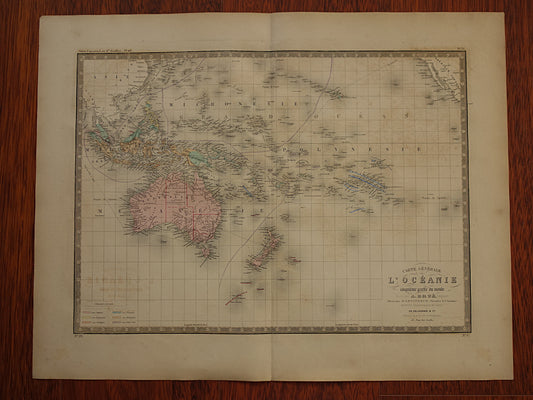 OCEANIË antieke kaart van Australië Nieuw-Zeeland 145+ jaar oude landkaart van Oceanie continent met Indonesië Grote originele vintage historische kaarten