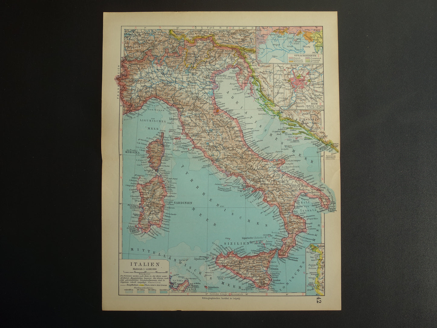 Oude landkaart van ITALIË uit 1928 originele vintage kaart Rome