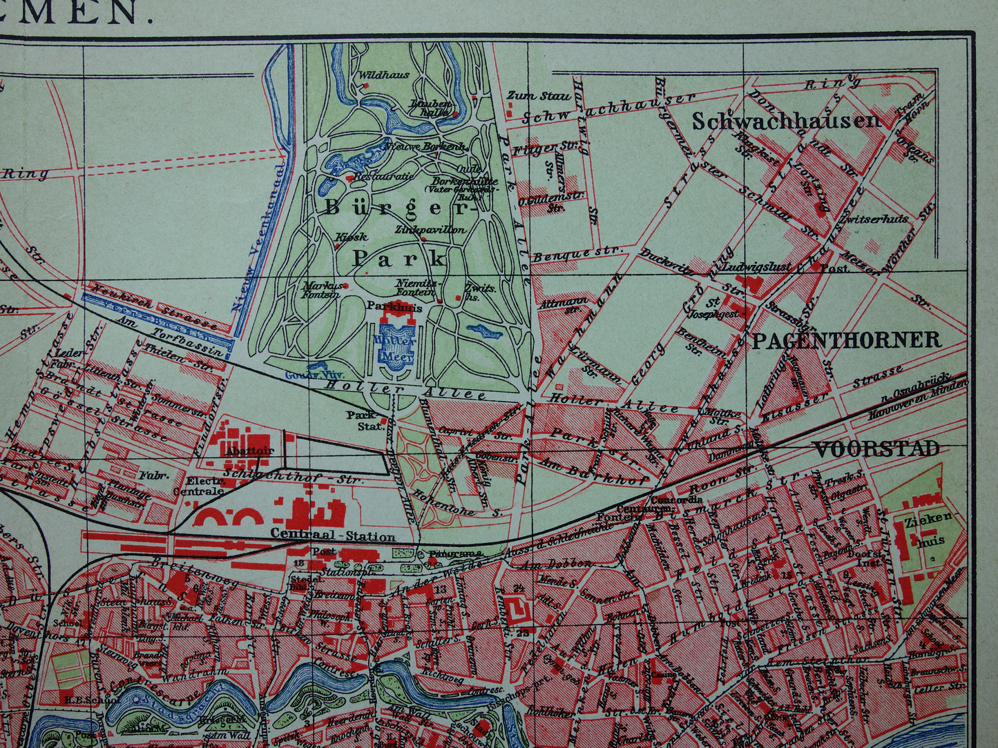 BREMEN oude kaart van Bremen 1906 originele antieke Nederlandse plattegrond historische landkaart Bremen Duitsland