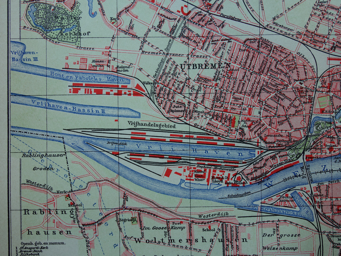 BREMEN oude kaart van Bremen 1906 originele antieke Nederlandse plattegrond historische landkaart Bremen Duitsland