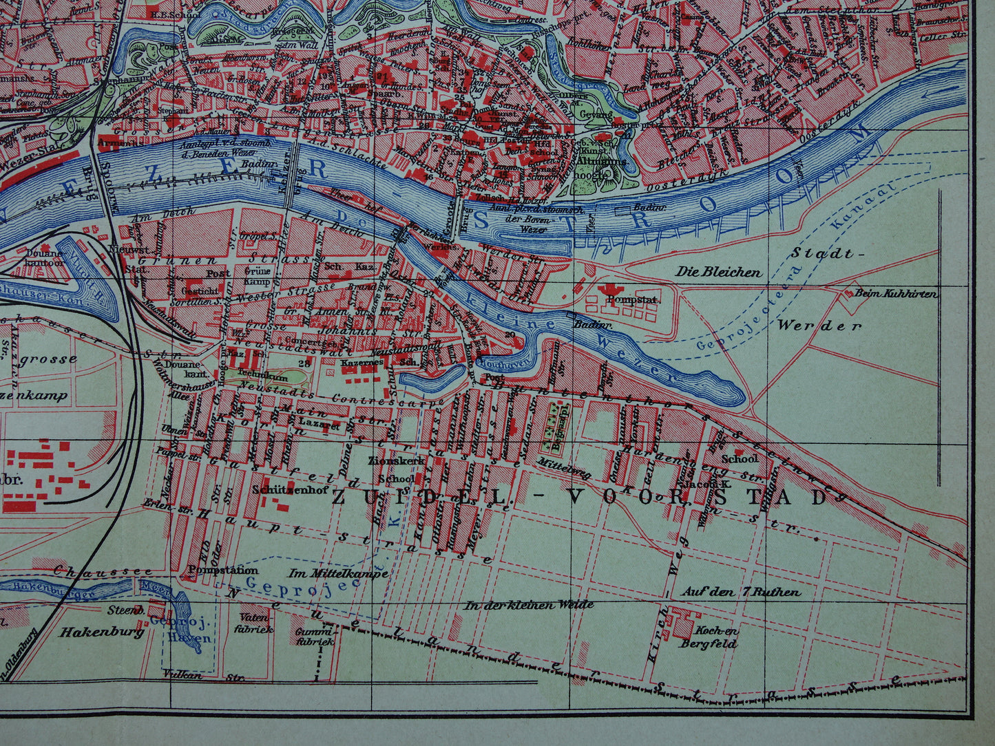BREMEN oude kaart van Bremen 1906 originele antieke Nederlandse plattegrond historische landkaart Bremen Duitsland