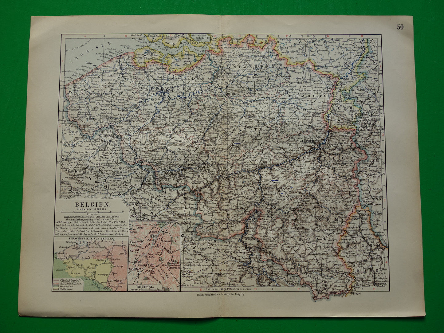 BELGIE vintage landkaart van België uit 1905 originele oude antieke Duitse kaart van België