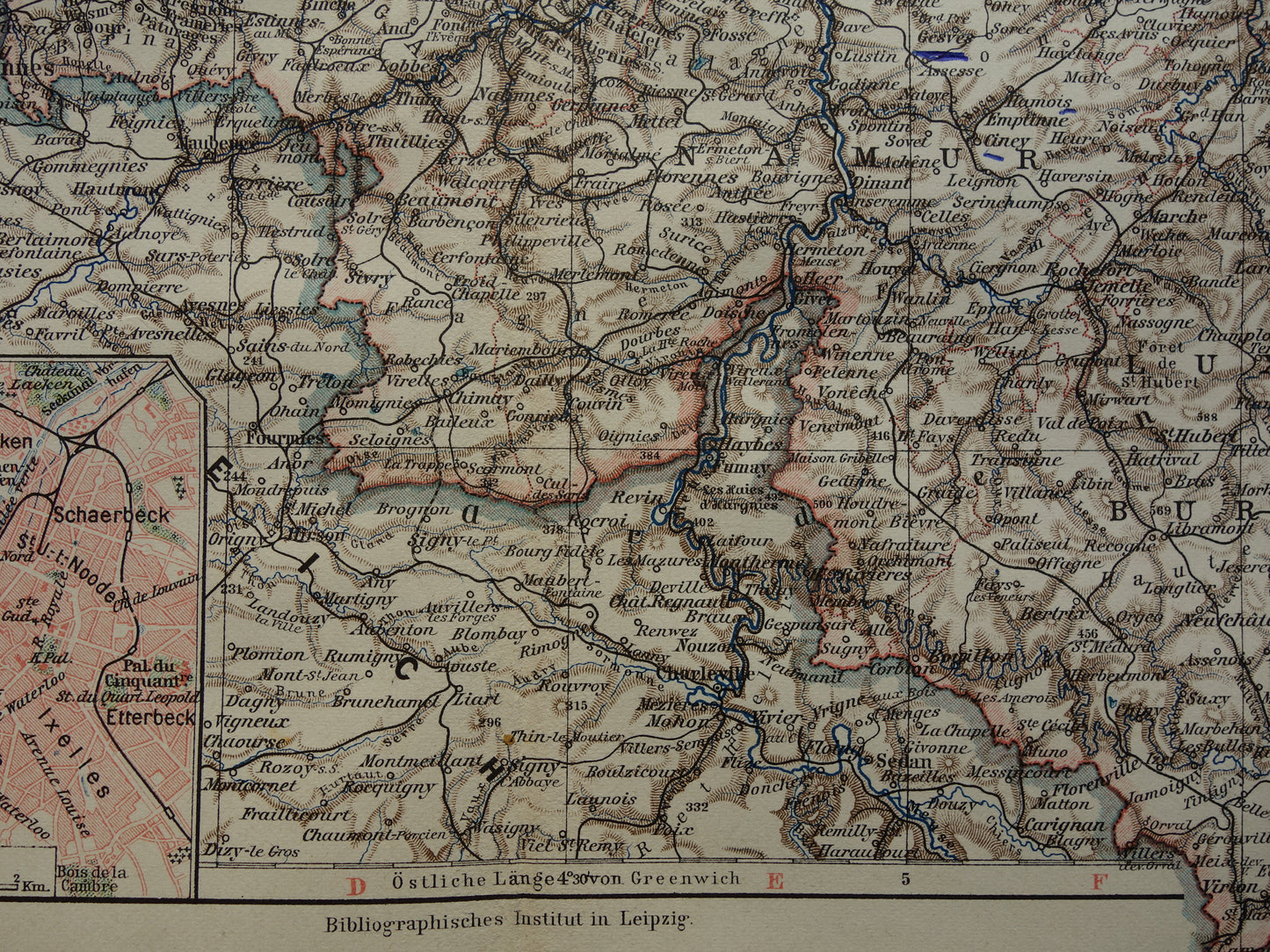 BELGIE vintage landkaart van België uit 1905 originele oude antieke Duitse kaart van België