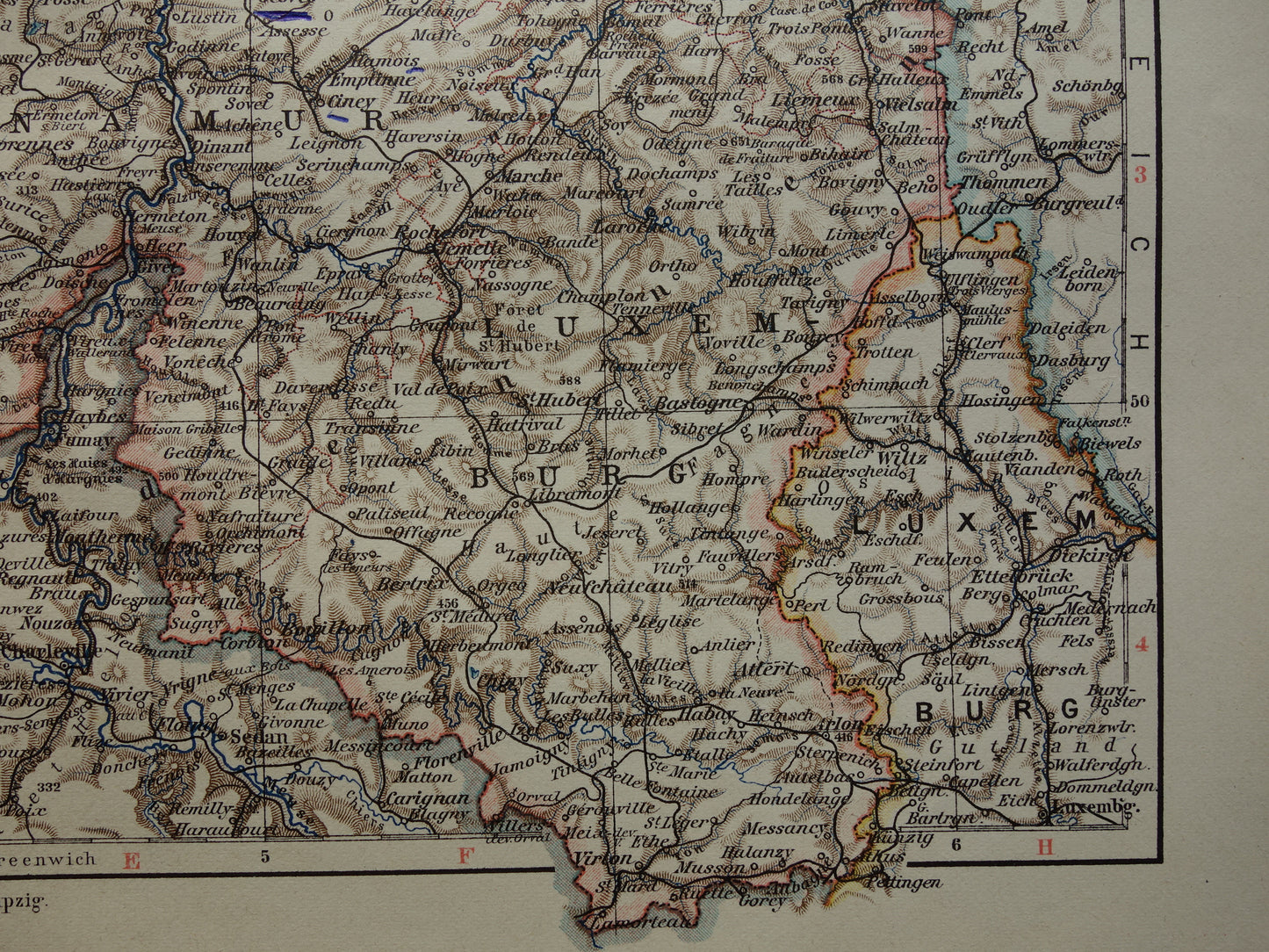 BELGIE vintage landkaart van België uit 1905 originele oude antieke Duitse kaart van België