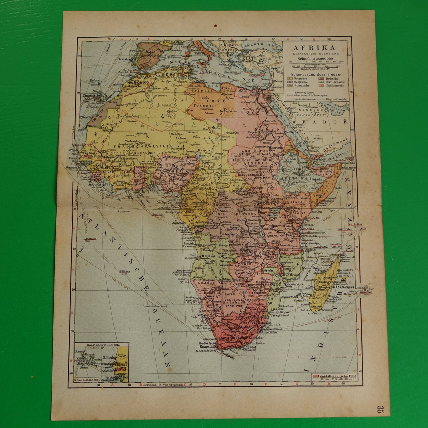 Oude kaart van Afrika uit 1916 originele antieke landkaart van Afrika continent oude Nederlandse kaarten