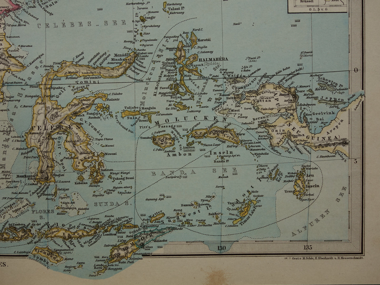 INDONESIË antieke kaart van Indonesië Filipijnen Zuidoost-Azië 1885 Mooie originele oude landkaart van Batavia Atjeh Java