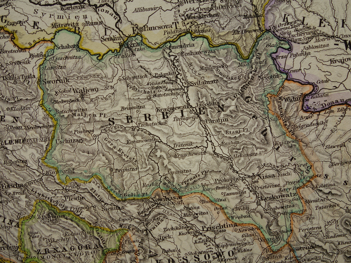 Oude landkaart van de Balkan uit 1885 originele antieke kaart/poster Turkse Rijk in Europa met Servië Roemenië Montenegro