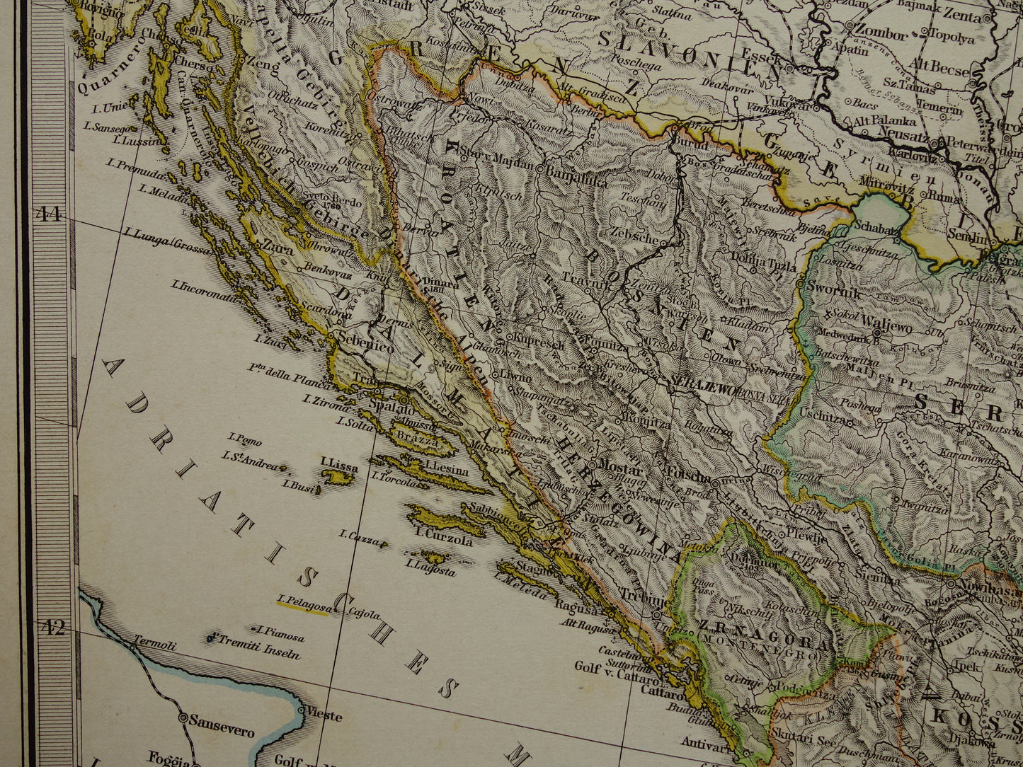 Oude landkaart van de Balkan uit 1885 originele antieke kaart/poster Turkse Rijk in Europa met Servië Roemenië Montenegro
