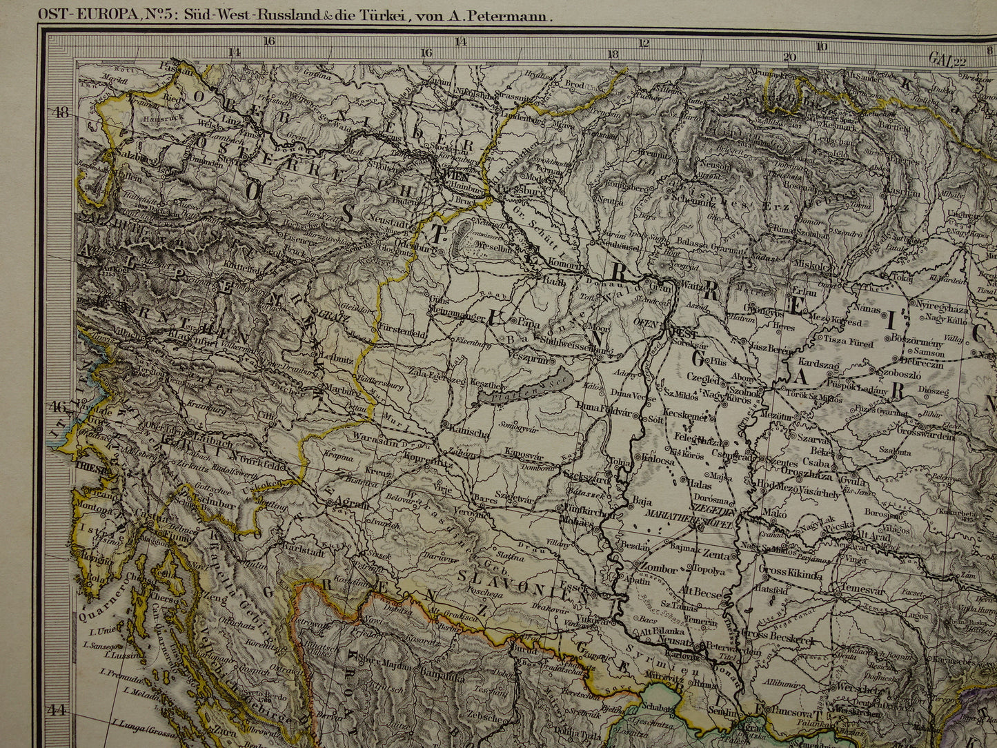 Oude landkaart van de Balkan uit 1885 originele antieke kaart/poster Turkse Rijk in Europa met Servië Roemenië Montenegro