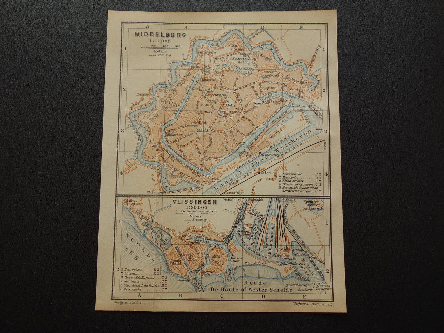 MIDDELBURG oude kaart van Middelburg en Vlissingen uit 1904 kleine originele antieke plattegrond Zeeland