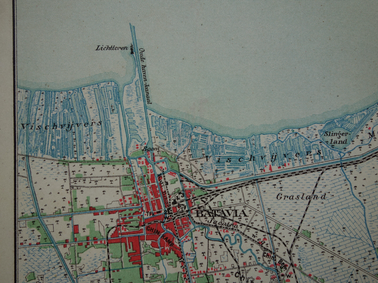 Oude kaart van Jakarta en Soerabaja Indonesië 1905 originele antieke plattegrond Batavia Surabaya vintage kaarten