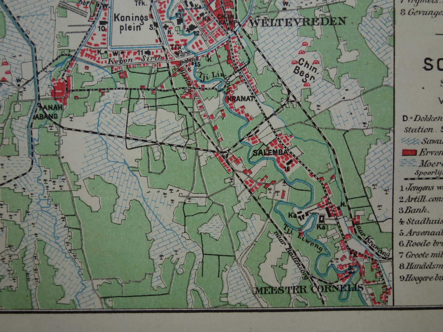 Oude kaart van Jakarta en Soerabaja Indonesië 1905 originele antieke plattegrond Batavia Surabaya vintage kaarten