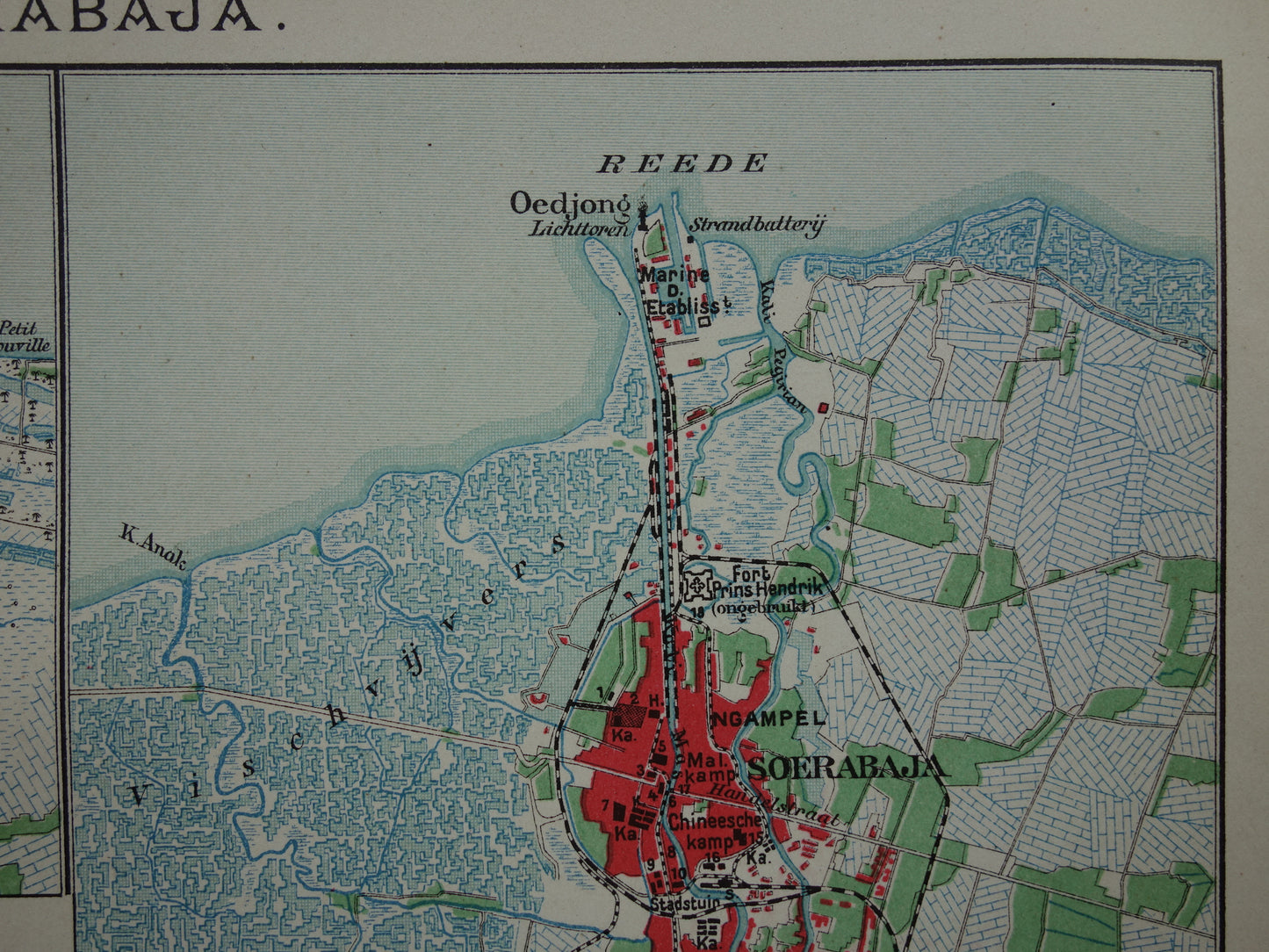Oude kaart van Jakarta en Soerabaja Indonesië 1905 originele antieke plattegrond Batavia Surabaya vintage kaarten