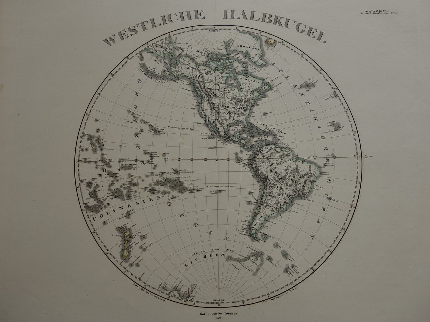 AMERIKA antieke kaart van Westelijk Halfron originele 145+ jaar oude landkaart van Noord- en Zuid-Amerika Polynesië Wereldkaart