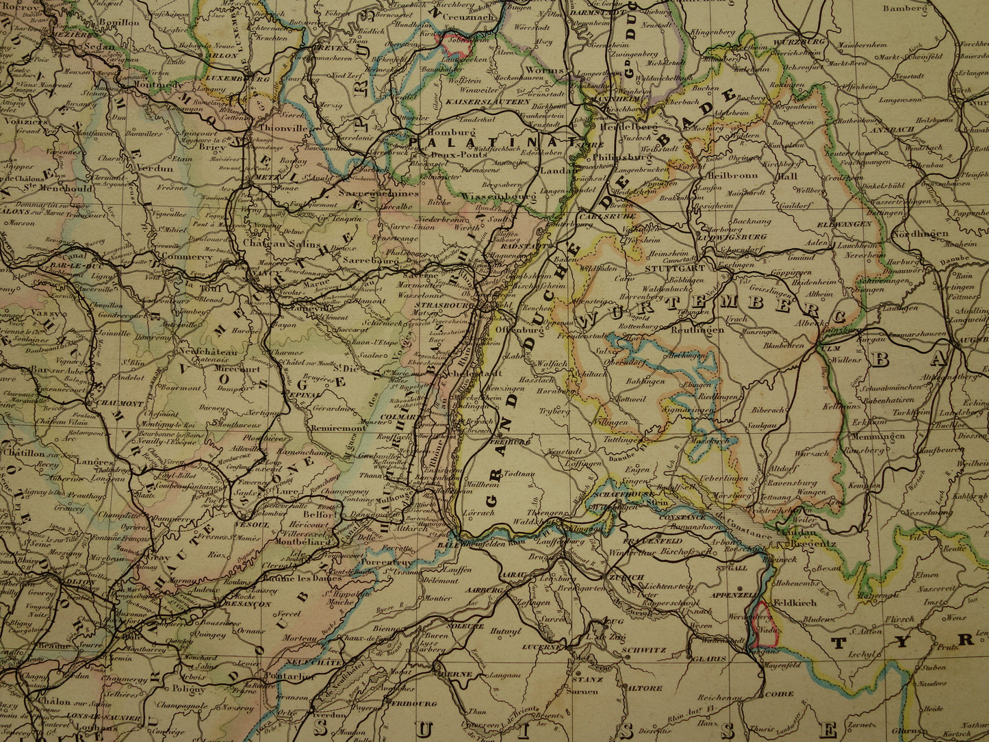 Oude landkaart van Frankrijk uit 1864 zeer grote antieke kaart Vintage handgekleurde kaarten met jaartal