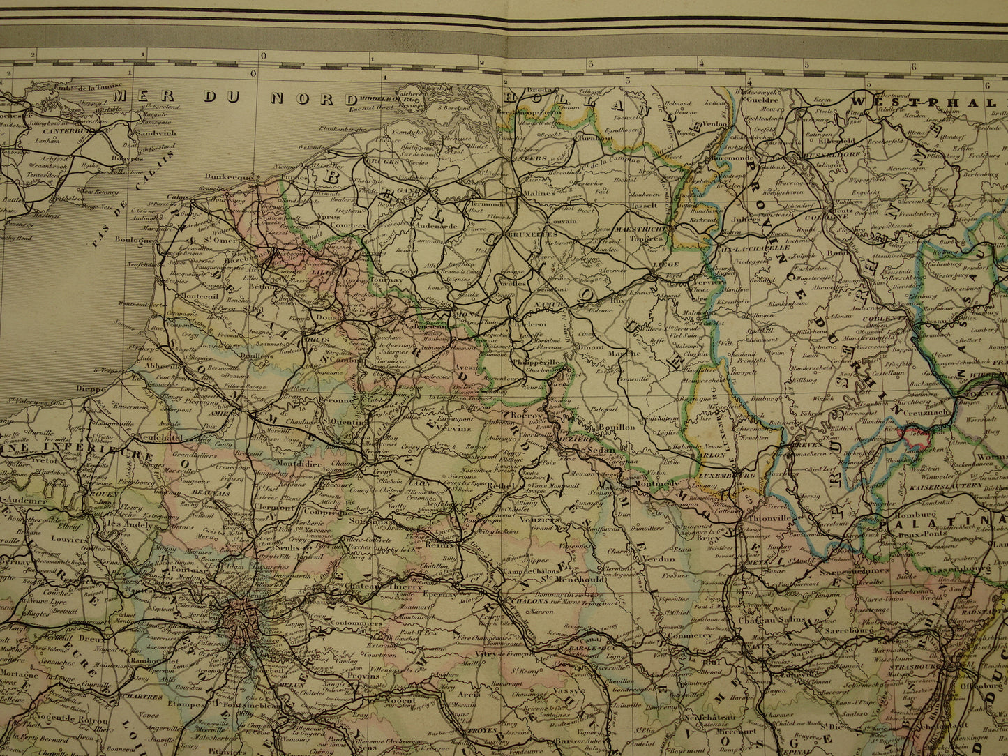 Oude landkaart van Frankrijk uit 1864 zeer grote antieke kaart Vintage handgekleurde kaarten met jaartal