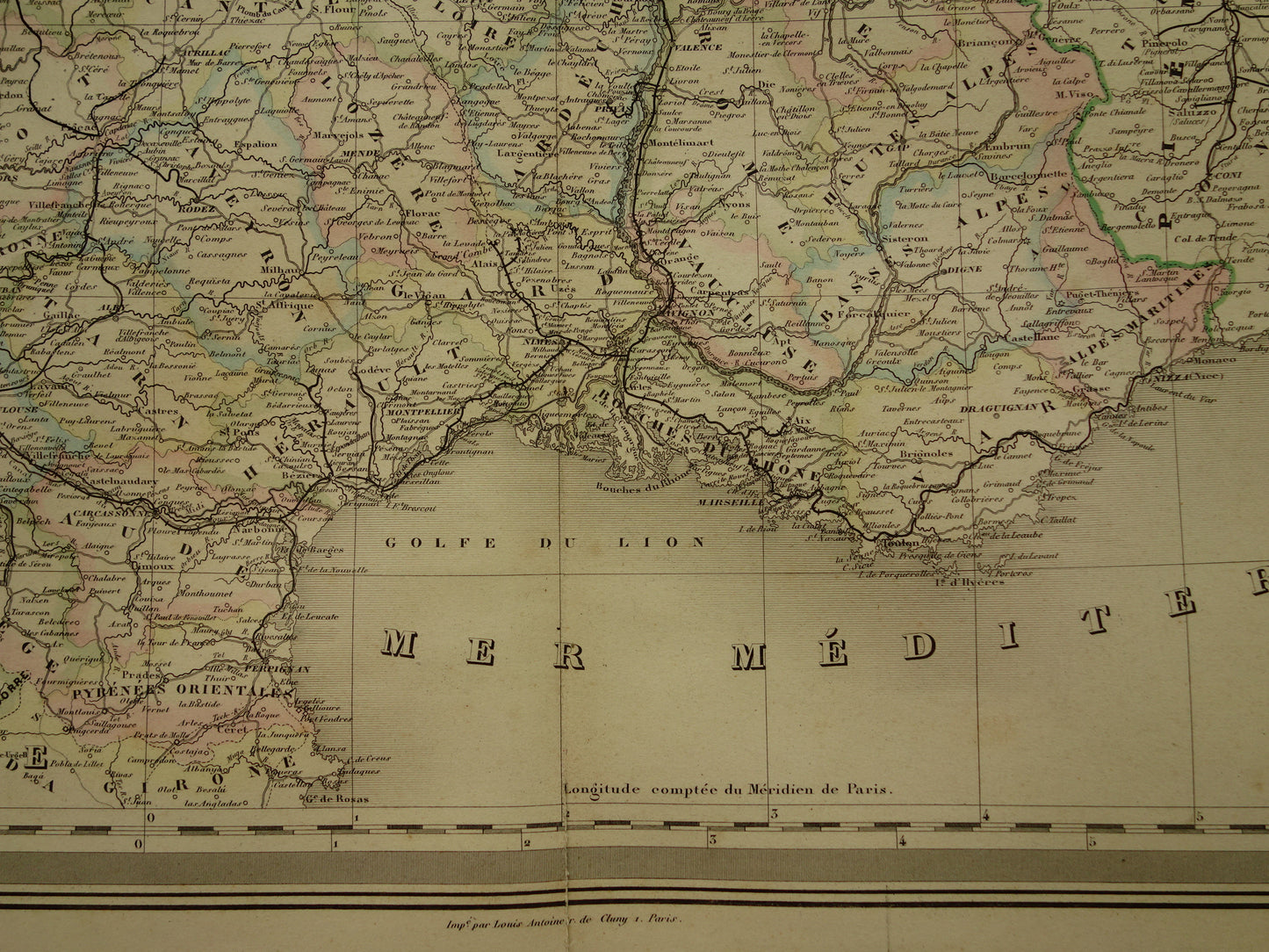 Oude landkaart van Frankrijk uit 1864 zeer grote antieke kaart Vintage handgekleurde kaarten met jaartal