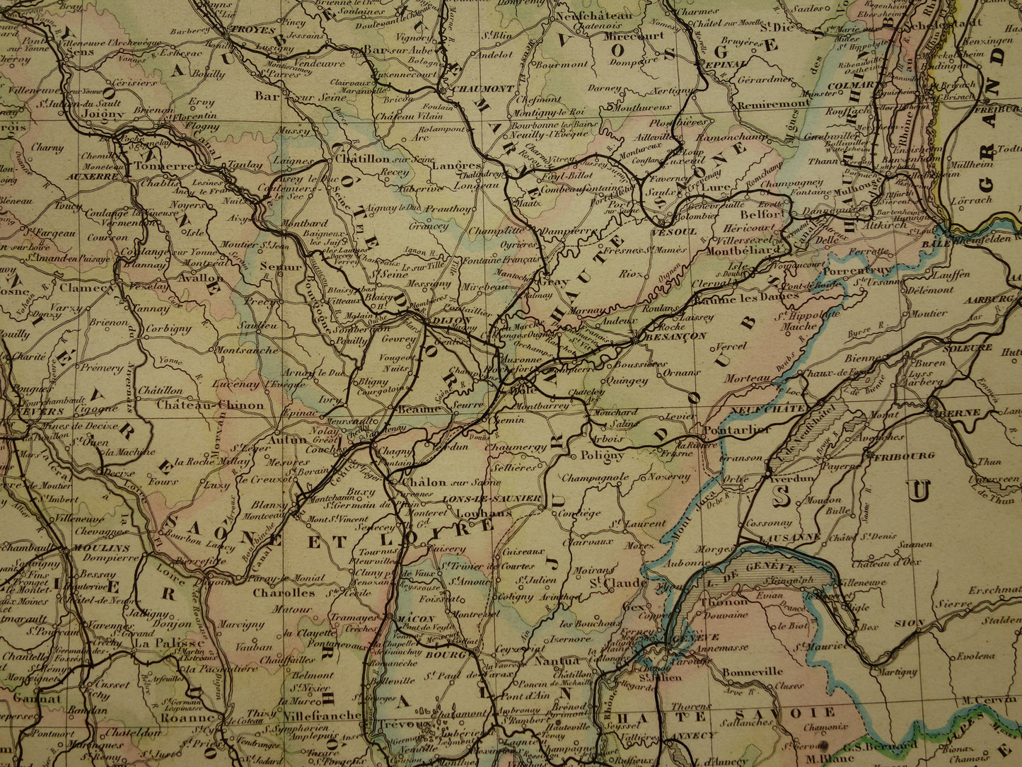 Oude landkaart van Frankrijk uit 1864 zeer grote antieke kaart Vintage handgekleurde kaarten met jaartal