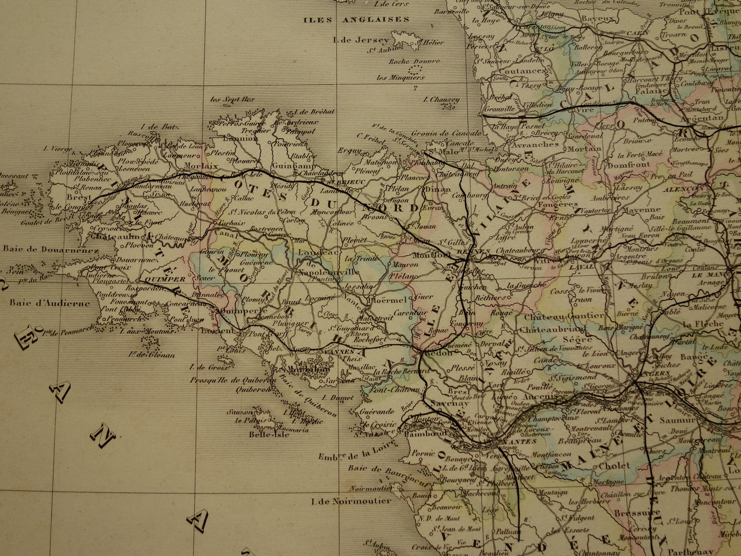 Oude landkaart van Frankrijk uit 1864 zeer grote antieke kaart Vintage handgekleurde kaarten met jaartal