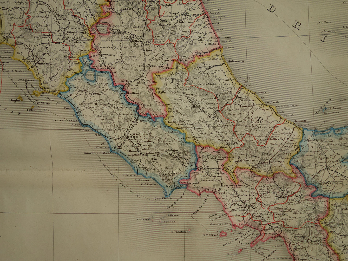 Grote oude landkaart van Italië 1886 originele antieke kaart van Koninkrijk Italië 60 x 82 te koop vintage poster